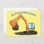 可愛いオレンジ色の掘削機の掘り下げ漫画 ポストカード (正面/裏面)