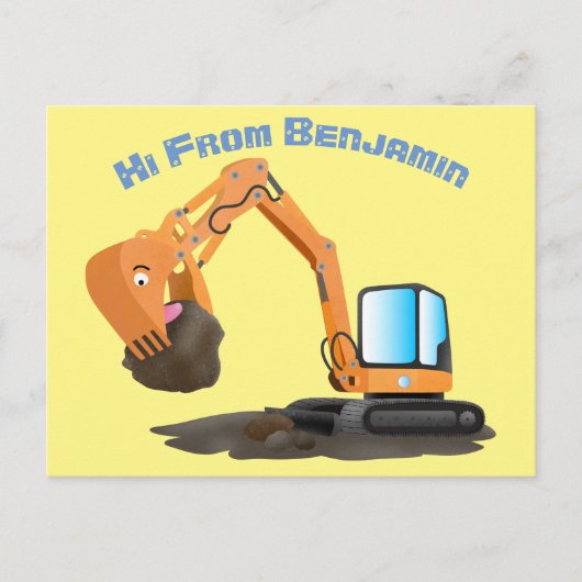 可愛いオレンジ色の掘削機の掘り下げ漫画 ポストカード (正面)