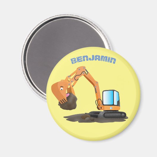 可愛いオレンジ色の掘削機の掘り下げ漫画 マグネット (正面/裏面)