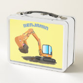 可愛いオレンジ色の掘削機の掘り下げ漫画 メタルランチボックス (裏面)