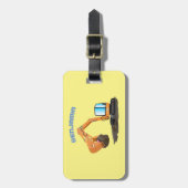 可愛いオレンジ色の掘削機の掘り下げ漫画 ラゲッジタグ (正面縦)