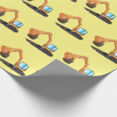 可愛いオレンジ色の掘削機の掘り下げ漫画 ラッピングペーパー (角)