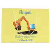 可愛いオレンジ色の掘削機の掘り下げ漫画 ラージペーパーバッグ (裏面)