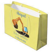 可愛いオレンジ色の掘削機の掘り下げ漫画 ラージペーパーバッグ (裏面アングル)