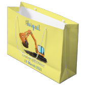 可愛いオレンジ色の掘削機の掘り下げ漫画 ラージペーパーバッグ (正面アングル)