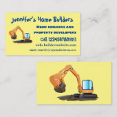 可愛いオレンジ色の掘削機の掘り下げ漫画 名刺 (正面/裏面)