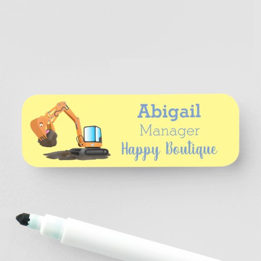 可愛いオレンジ色の掘削機の掘り下げ漫画 名札 (インサイチュ)
