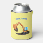 可愛いオレンジ色の掘削機の掘り下げ漫画 缶クーラー (缶正面)