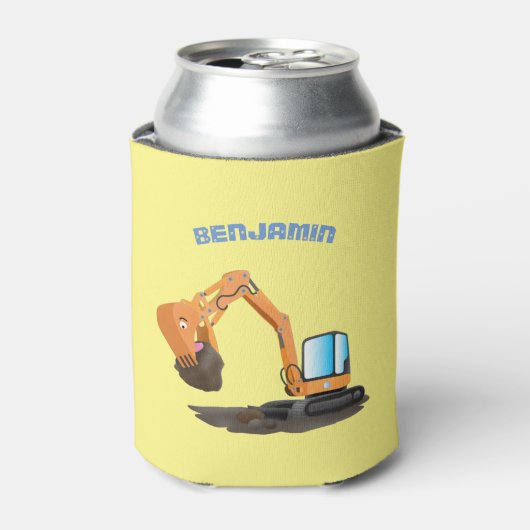 可愛いオレンジ色の掘削機の掘り下げ漫画 缶クーラー (缶正面)