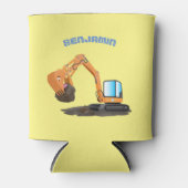 可愛いオレンジ色の掘削機の掘り下げ漫画 缶クーラー (正面)