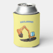 可愛いオレンジ色の掘削機の掘り下げ漫画 缶クーラー (缶裏面)