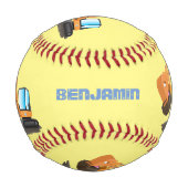 可愛いオレンジ色の掘削機の掘り下げ漫画 野球ボール (正面)