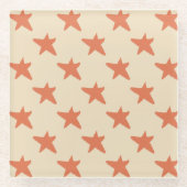 可愛いオレンジ色の星模様 ガラスコースター (正面)