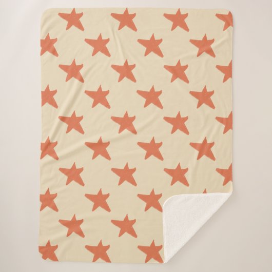 可愛いオレンジ色の星模様 シェルパブランケット (正面)