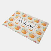 可愛いオレンジ色の水彩パンプキンパターンウェルカム ドアマット (アングル)