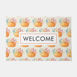 可愛いオレンジ色の水彩パンプキンパターンウェルカム ドアマット
