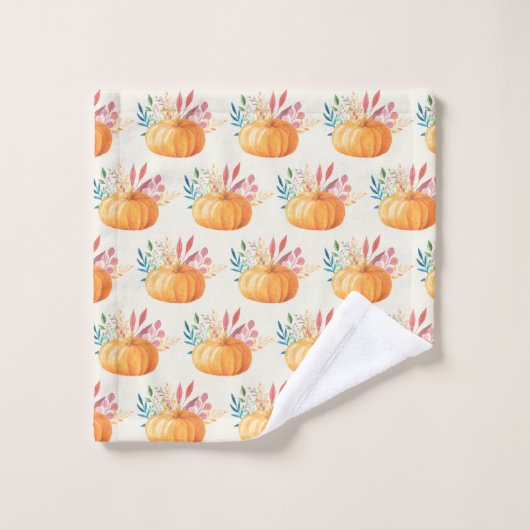可愛いオレンジ色の水色かぼちゃ模様 バスタオルセット (ウォッシュタオル)