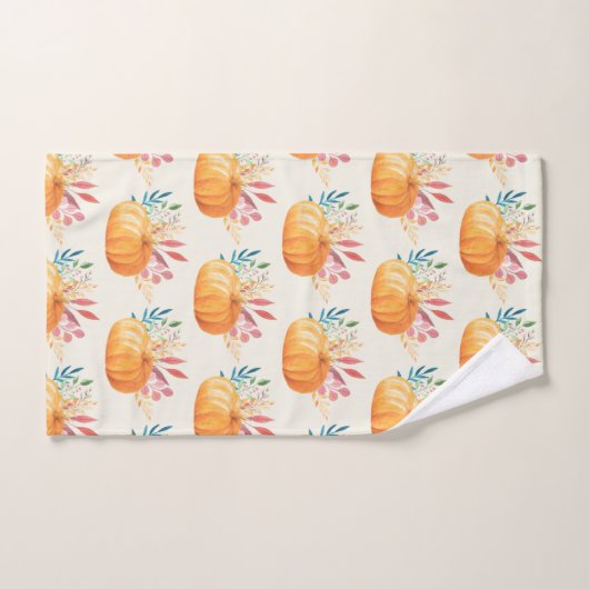 可愛いオレンジ色の水色かぼちゃ模様 バスタオルセット (ハンドタオル)