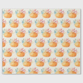 可愛いオレンジ色の水色かぼちゃ模様 ラッピングペーパー (フラット)