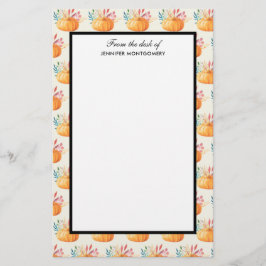 可愛いオレンジ色の水色かぼちゃ模様 便箋