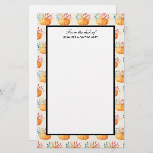 可愛いオレンジ色の水色かぼちゃ模様 便箋 (正面/裏面)