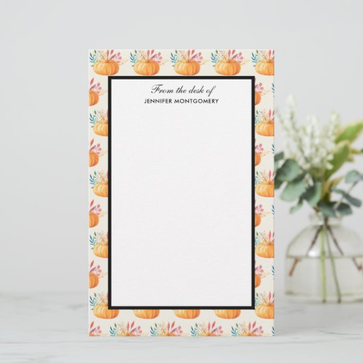 可愛いオレンジ色の水色かぼちゃ模様 便箋 (スタンド正面)