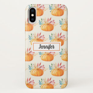 可愛いオレンジ色の水色かぼちゃ模様 iPhone X ケース