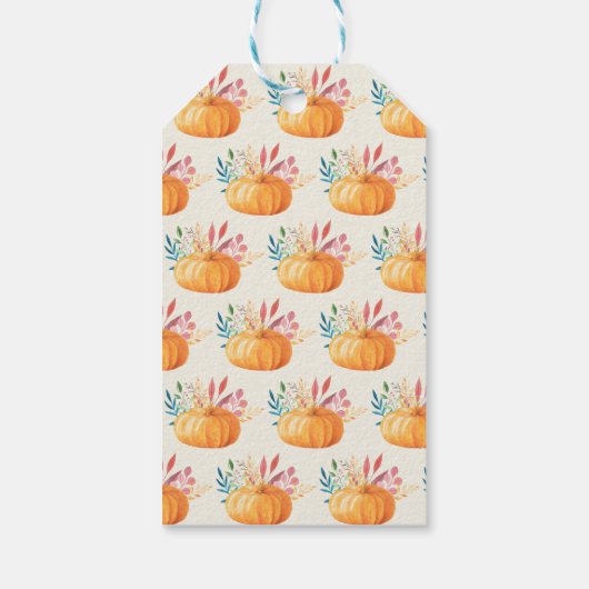 可愛いオレンジ色の水色カボチャ柄ありがとう ギフトタグ (裏面)