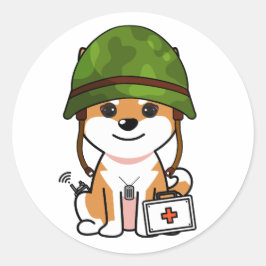 可愛いオレンジ色の犬がヘルメットをかぶった ラウンドシール