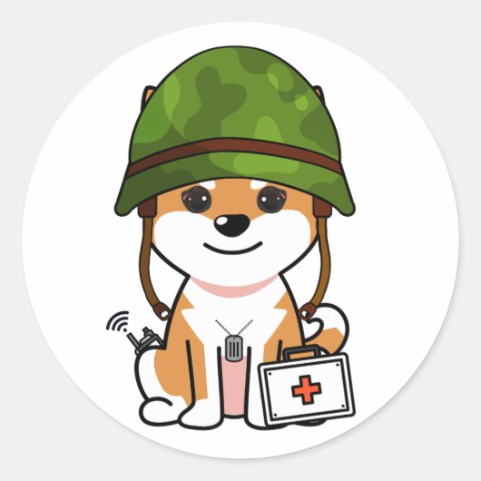 可愛いオレンジ色の犬がヘルメットをかぶった ラウンドシール (正面)