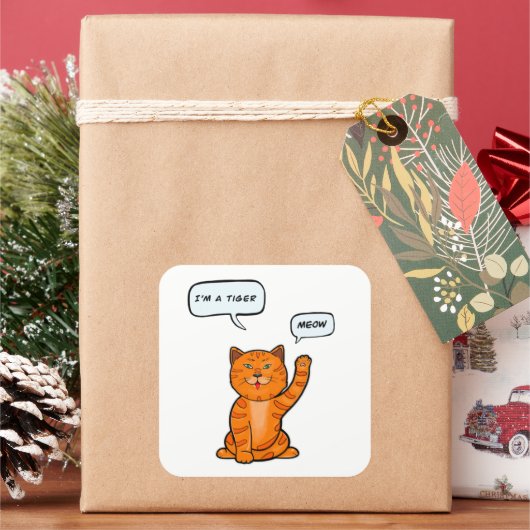 可愛いオレンジ色の猫が「ニャー」と言う。Tiger 2022 TシャツTh スクエアシール (クリスマス)