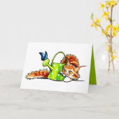 可愛いオレンジ色の猫のカスタムメッセージ カード (黄色い花)