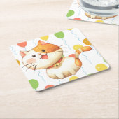 可愛いオレンジ色の猫の子猫バルーンカラフル|過去記事 スクエアペーパーコースター (アングル)