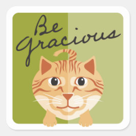 可愛いオレンジ色の猫オリーブ・グリーン スクエアシール