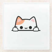 可愛いオレンジ色の猫 ガラスコースター (正面)