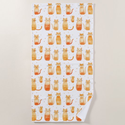 可愛いオレンジ色の猫 ビーチタオル (正面)