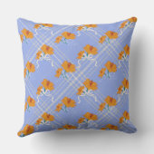 可愛いオレンジ色の花が継ぎ目なく青い格子模様 クッション (裏面)