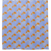 可愛いオレンジ色の花が継ぎ目なく青い格子模様 シャワーカーテン (正面)