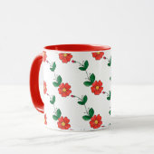 可愛いオレンジ色の花、芽や離れパターンマグカップ マグカップ (正面左)