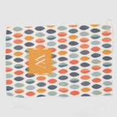 可愛いオレンジ色の青い葉の植物性モノグラムパターン ゴルフタオル (横)