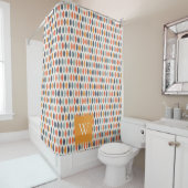 可愛いオレンジ色の青い葉の植物性モノグラムパターン シャワーカーテン (インサイチュ)