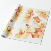 可愛いオレンジ色の黄色の水の色のベビークマ&バルーン ラッピングペーパー (アンロールド)