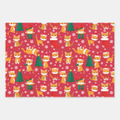 可愛いオレンジ虎猫クリスマスラッピング紙シート ラッピングペーパーシート (正面3)