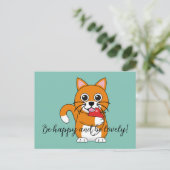 可愛いオレンジ食べ色の猫のリンゴ漫画 |追加文字 シーズンポストカード (スタンド正面)