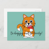 可愛いオレンジ食べ色の猫のリンゴ漫画 |追加文字 シーズンポストカード (正面/裏面)