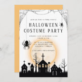 可愛いオレンジ&ブラック大人ハロウィーンの衣装パーティー 招待状 (正面/裏面)