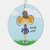 可愛いオレンジ&ブルーチアリーダーのクリスマス装飾 セラミックオーナメント (左)