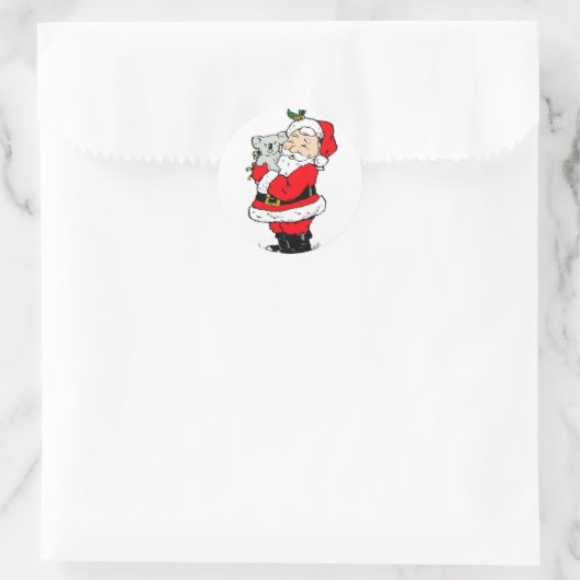 可愛いオーストラリアのクリスマスサンタとコアラ ラウンドシール (バッグ)