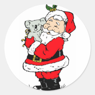 可愛いオーストラリアのクリスマスサンタとコアラ ラウンドシール