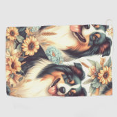 可愛いオーストラリアのシェパード絵画ヴィンテージ ゴルフタオル (横)